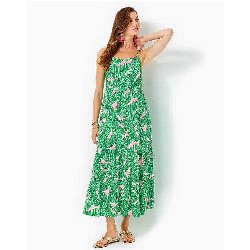 LILLY PULITZER Womens Teresa Maxi Dress XS Green Pink Lets Go Bananas NWT