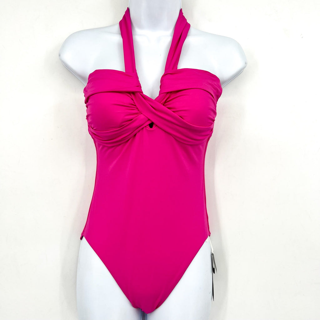 SEAFOLLY Collective Halter Bandeau One Piece Swimsuit Size 4 Hot Pink NWT