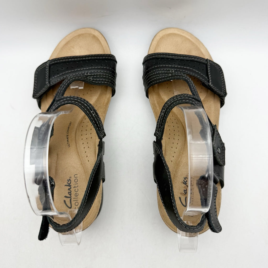 Clarks Womens Calenne Carmen Wedge Sandals US 8.5 M Black Leather NWOB