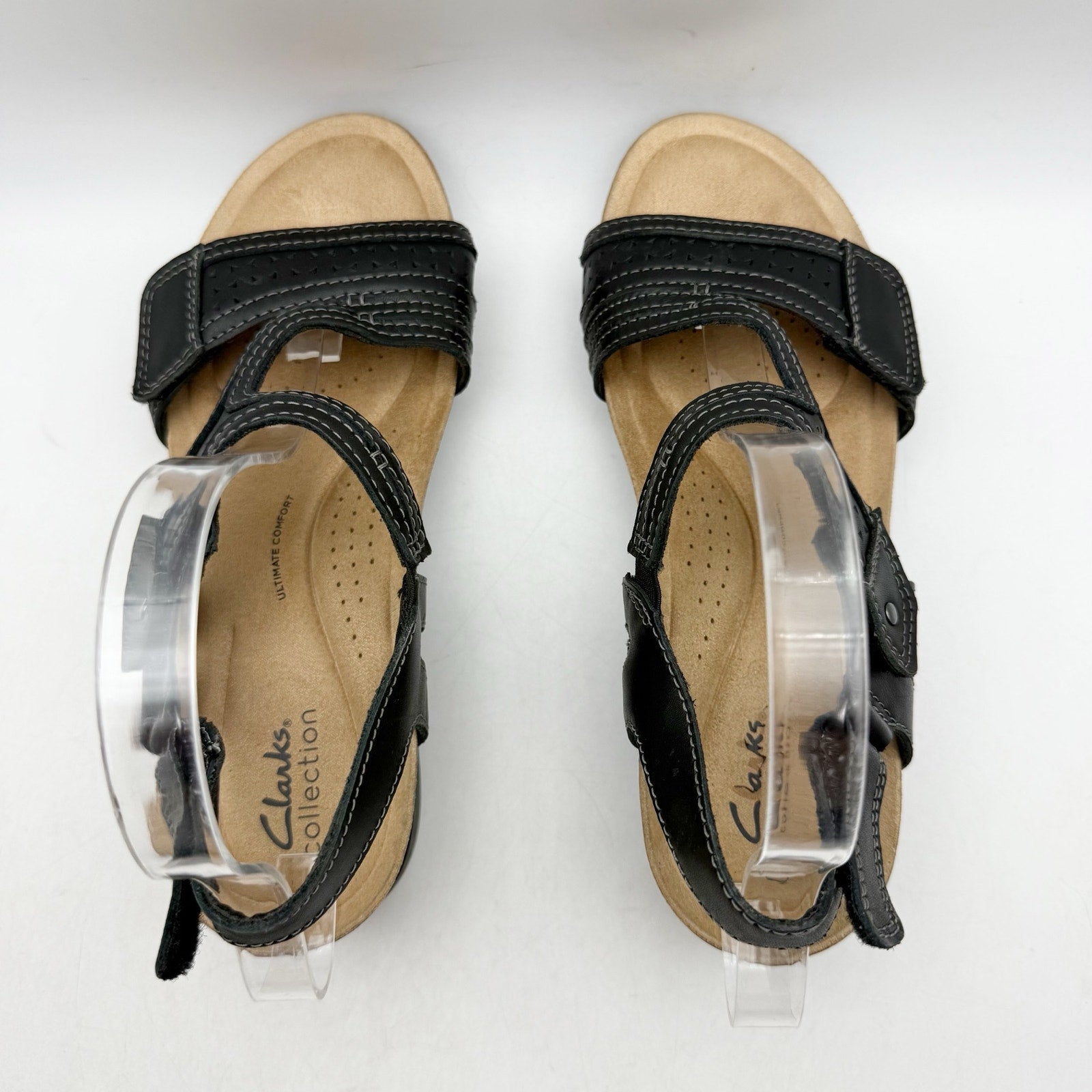 Clarks Womens Calenne Carmen Wedge Sandals US 8.5 M Black Leather NWOB