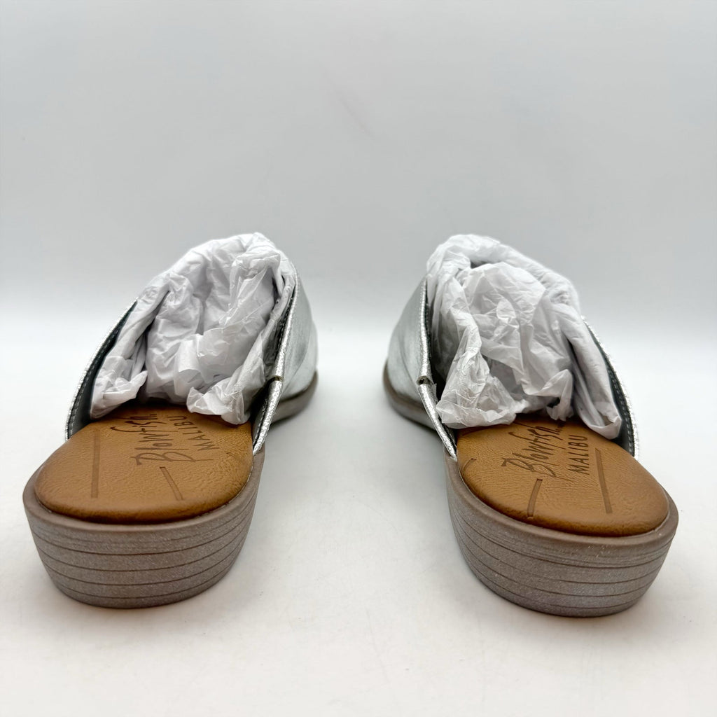 Blowfish Malibu Womens Hazel Mules Size 8.5 M Silver Vegan Leather Flats NIB