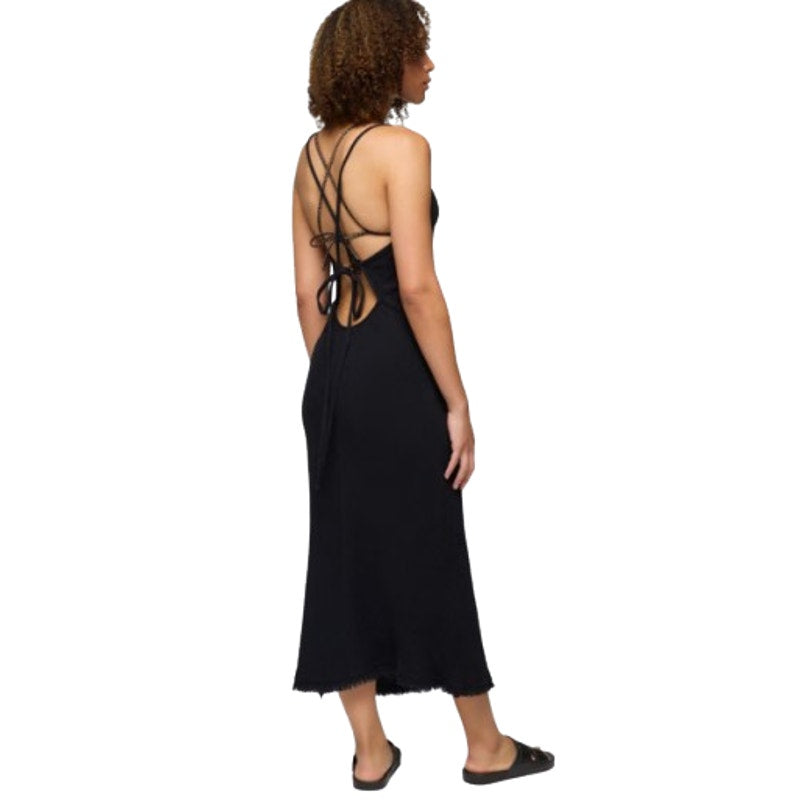 PRANA Women's Hideaways Maxi Dress XS Black Cross Back Strap Cotton Gauze NWT