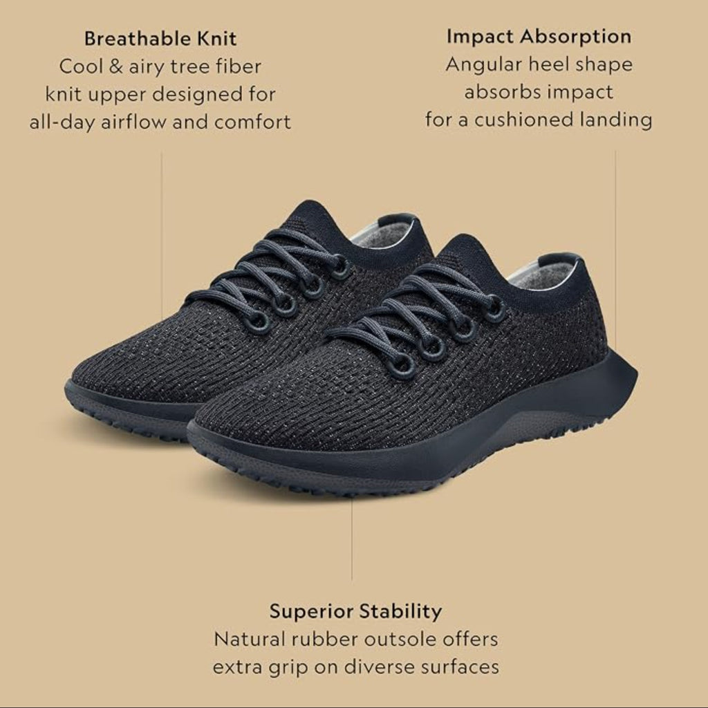 AllBirds Womens Tree Dasher 2 Casual Sneakers US 7.5 Black Knit NIB