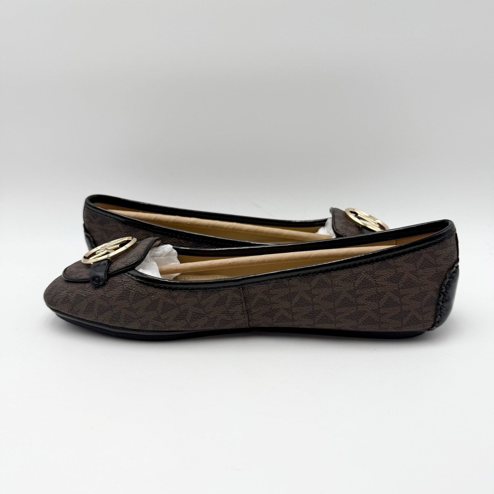 Michael Kors Womens Lillie Moc Flats US 9.5 Brown MK Logo NIB