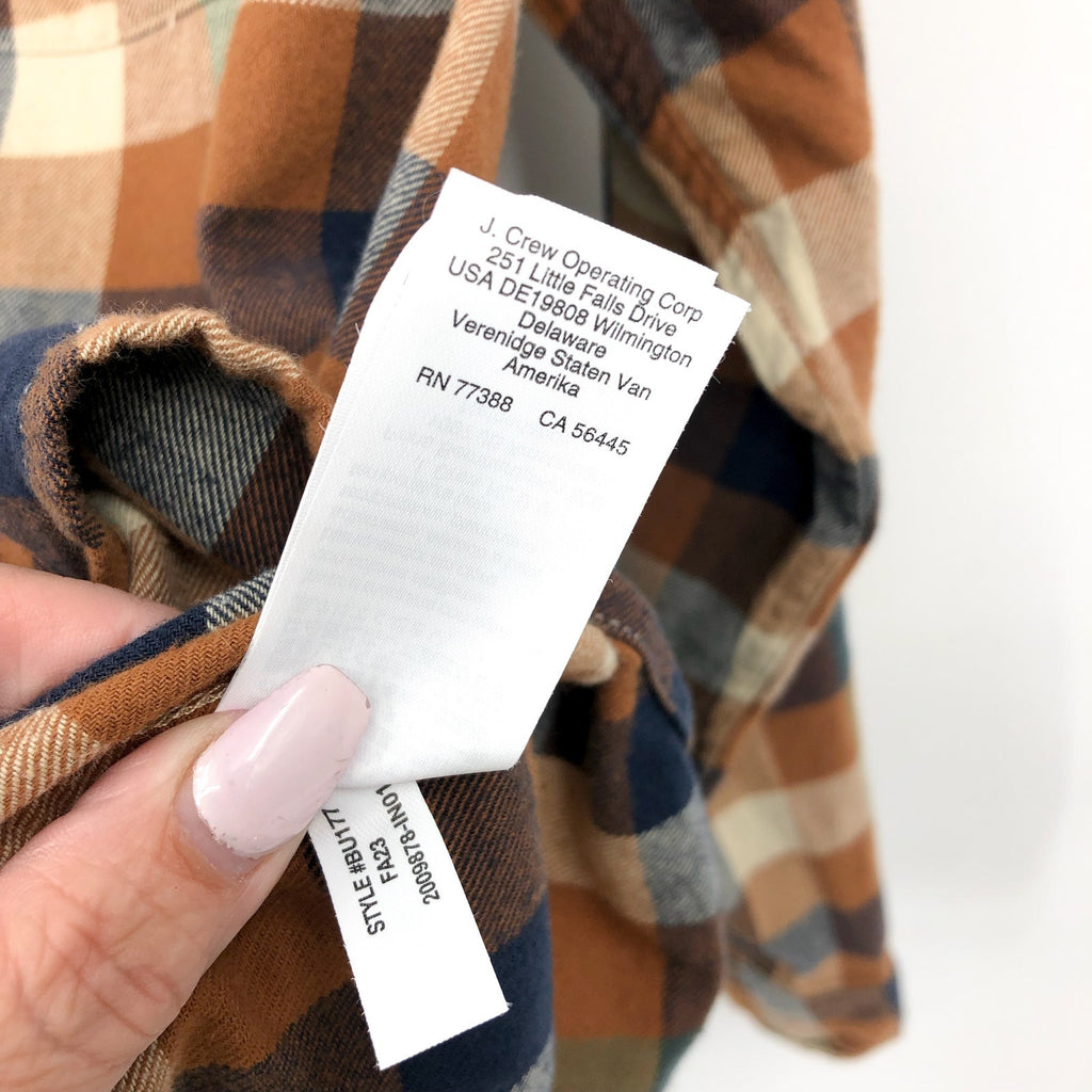 J.CREW Mens Slim Fit Flannel Shirt Large Brown Natural BU177 NWOT