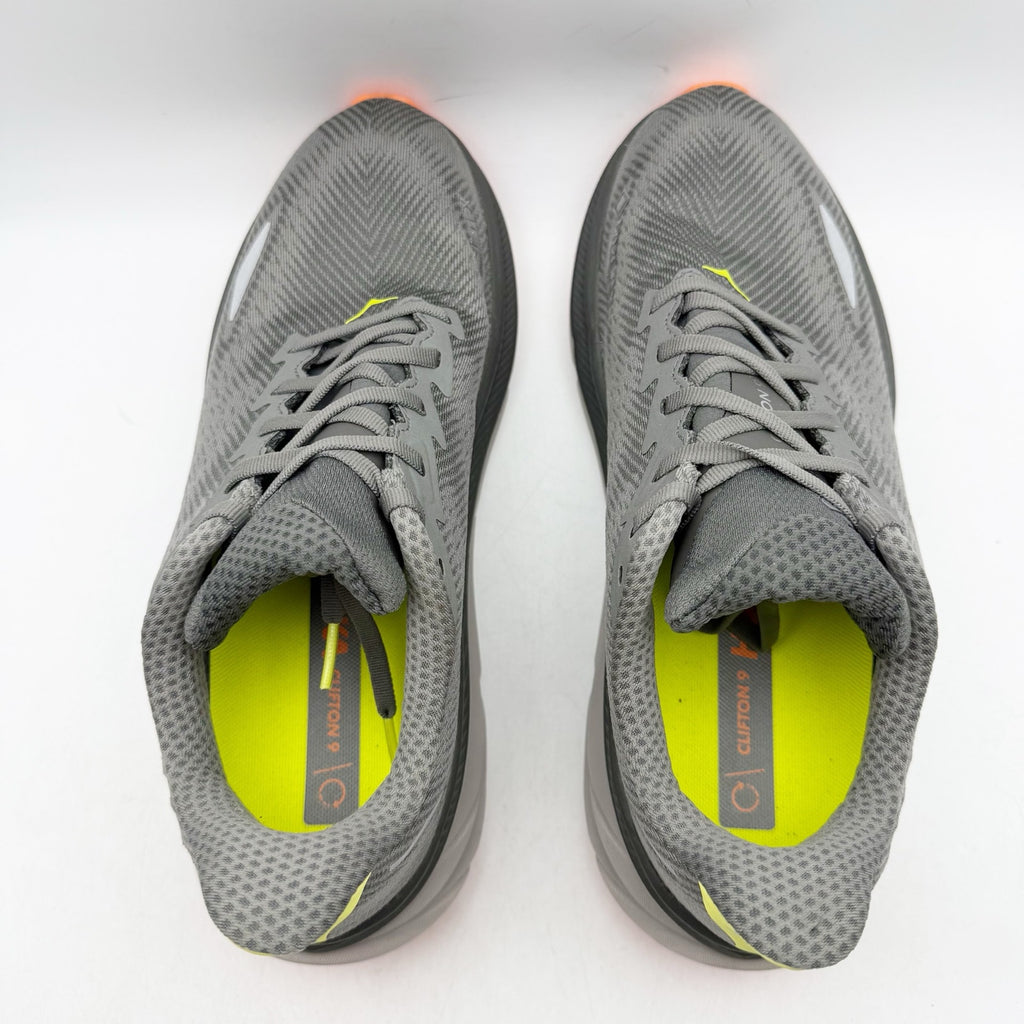 Hoka Mens Clifton 9 GTX Running Sneakers US 10 D Grey Orange WP Athletic NWOB
