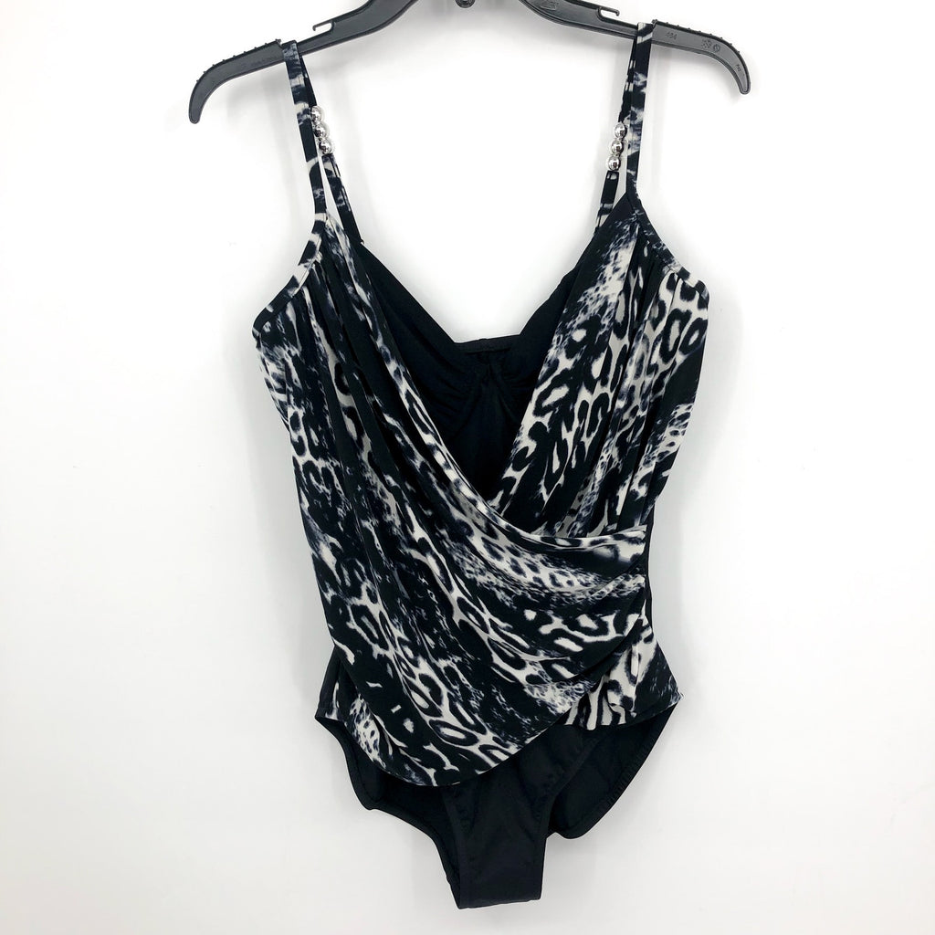 MAGICSUIT Women's Louise One-Piece Swimsuit Size 12 Black White Skin Deep NWT