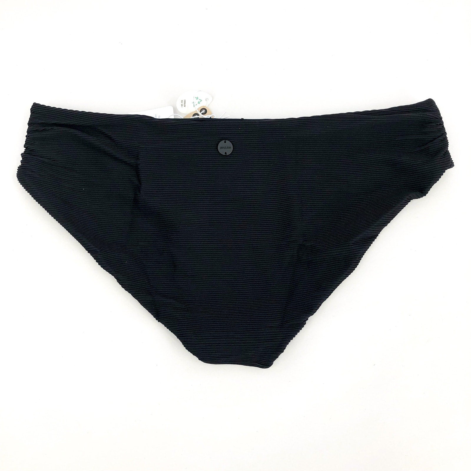 PRANA Women's Marta Bikini Bottom Large Black Ottoman Ribbed Fold Over Band NWT