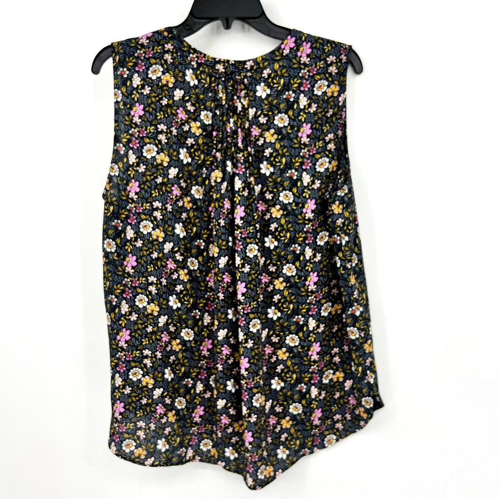 NYDJ Womens Sleeveless Blouse Top Large Marisol Blue Floral Print Split Neck NWT