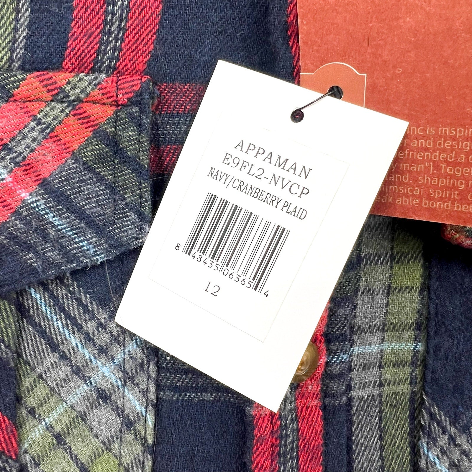 APPAMAN Boy's Long Sleeve Flannel Shirt Size 12 Blue Red Plaid Casual NWT