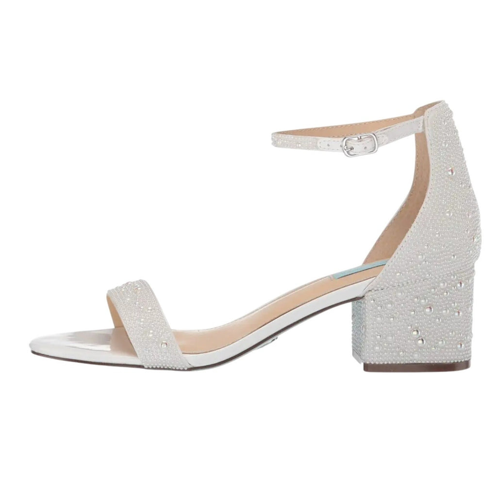 Betsey Johnson Womens Mari Heeled Sandals Size 6.5 EU 37 White Rhinestone NIB