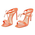 Schutz Womens Mavis Heel Sandal Size 5.5 Snake Shine Bright Orange Leather NIB