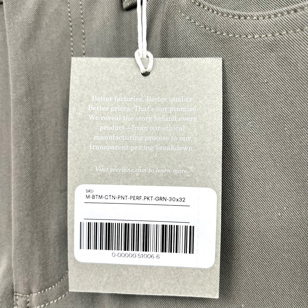 EVERLANE Men's The Stretch Twill 5-Pocket Pants 30x32 Green High Rise NWT