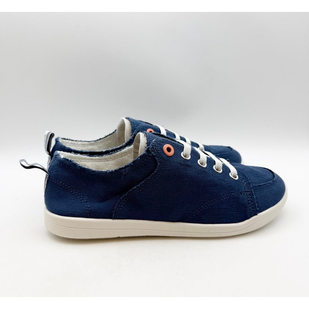 Vionic Womens Beach Pismo Sneakers Size 7.5 WIDE Navy Blue Cotton Canvas NIB