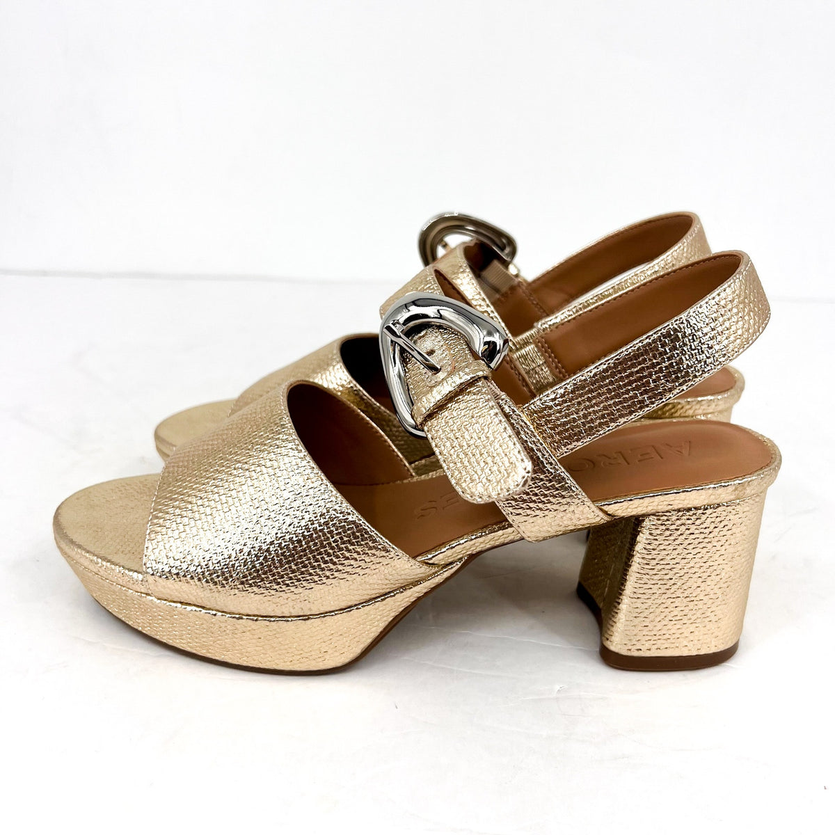 AEROSOLES Women's Chamber Heeled Sandals Size 10M Soft Gold NWOB