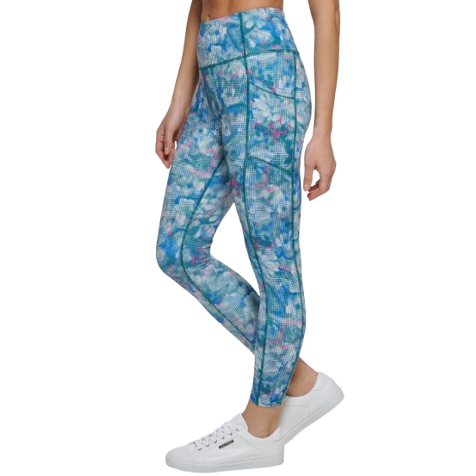 CALVIN KLEIN PERFORMANCE 7/8 Leggings Large Blue Pink Geometric Print NWT