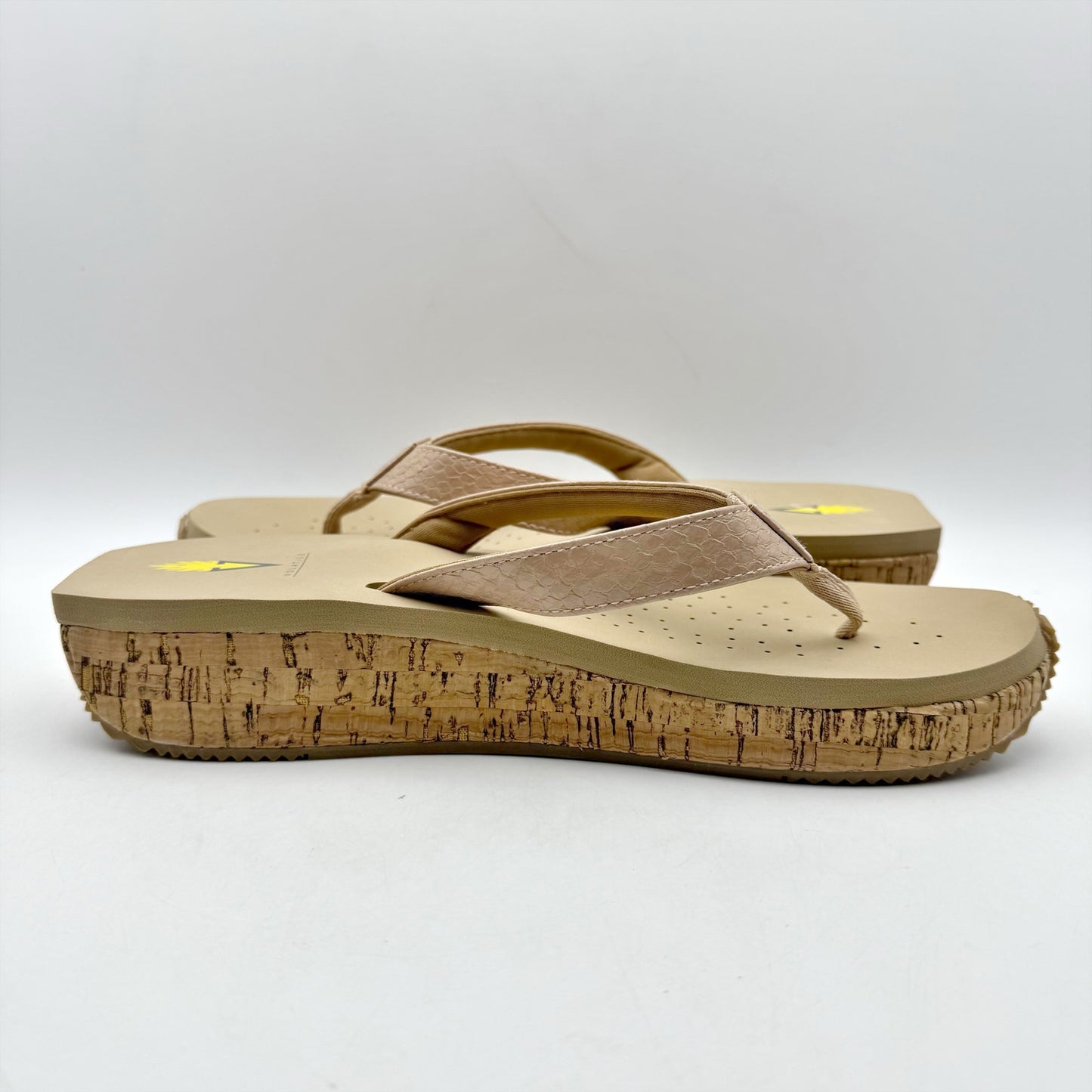 Volatile Womens Neville Wedge Sandal US 11 M Nude Snake Vegan Leather NWOB