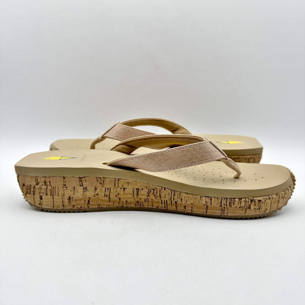 Volatile Womens Neville Wedge Sandals US 11 Nude Snake Flip Flops NWOB