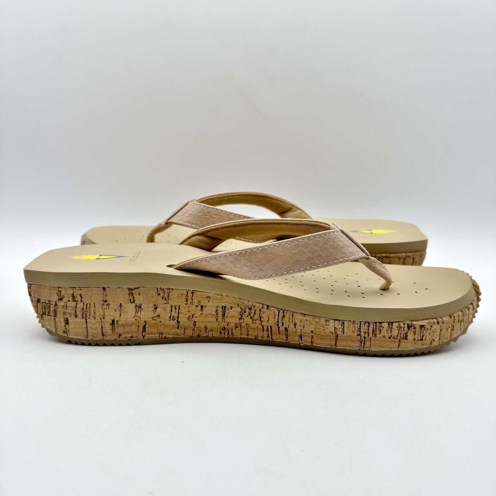 Volatile Womens Neville Wedge Sandals US 11 Nude Snake Flip Flops NWOB
