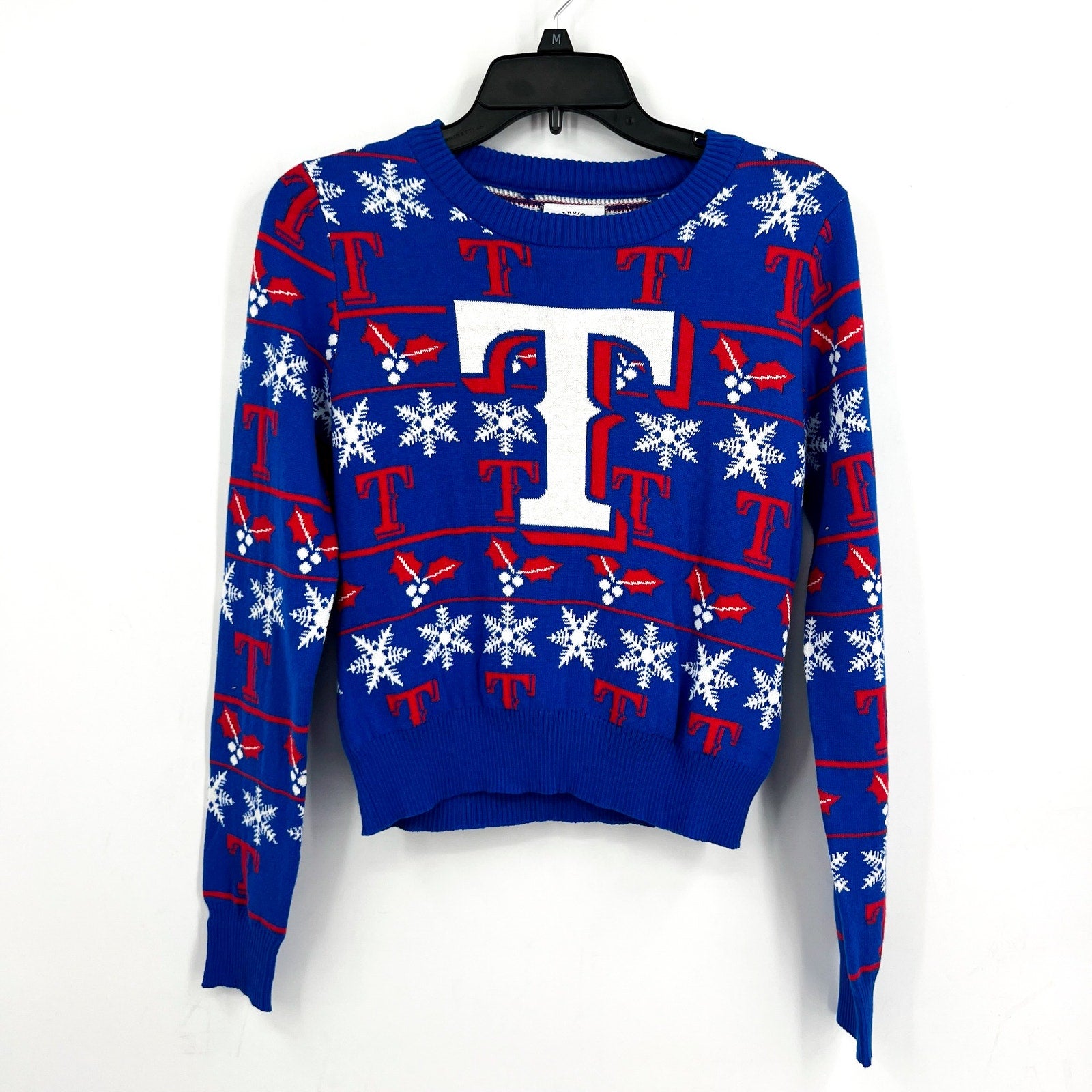MLB GENUINE MERCHANDISE Texas Rangers T Snowflakes Sweater Large Royal Blue NWT