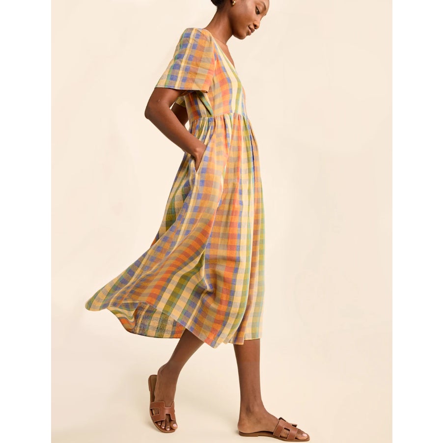 PENDLETON Women's Flora Midi Dress XS Woodash Multi Check Linen-Blend NWT