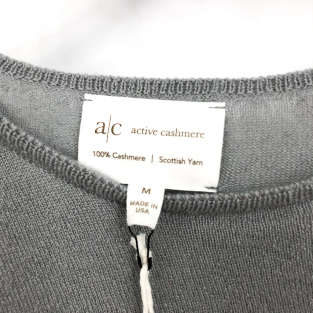 ACTIVE CASHMERE Men's Fine Cashmere T-Shirt Medium Light Grey Short Sleeve NWT