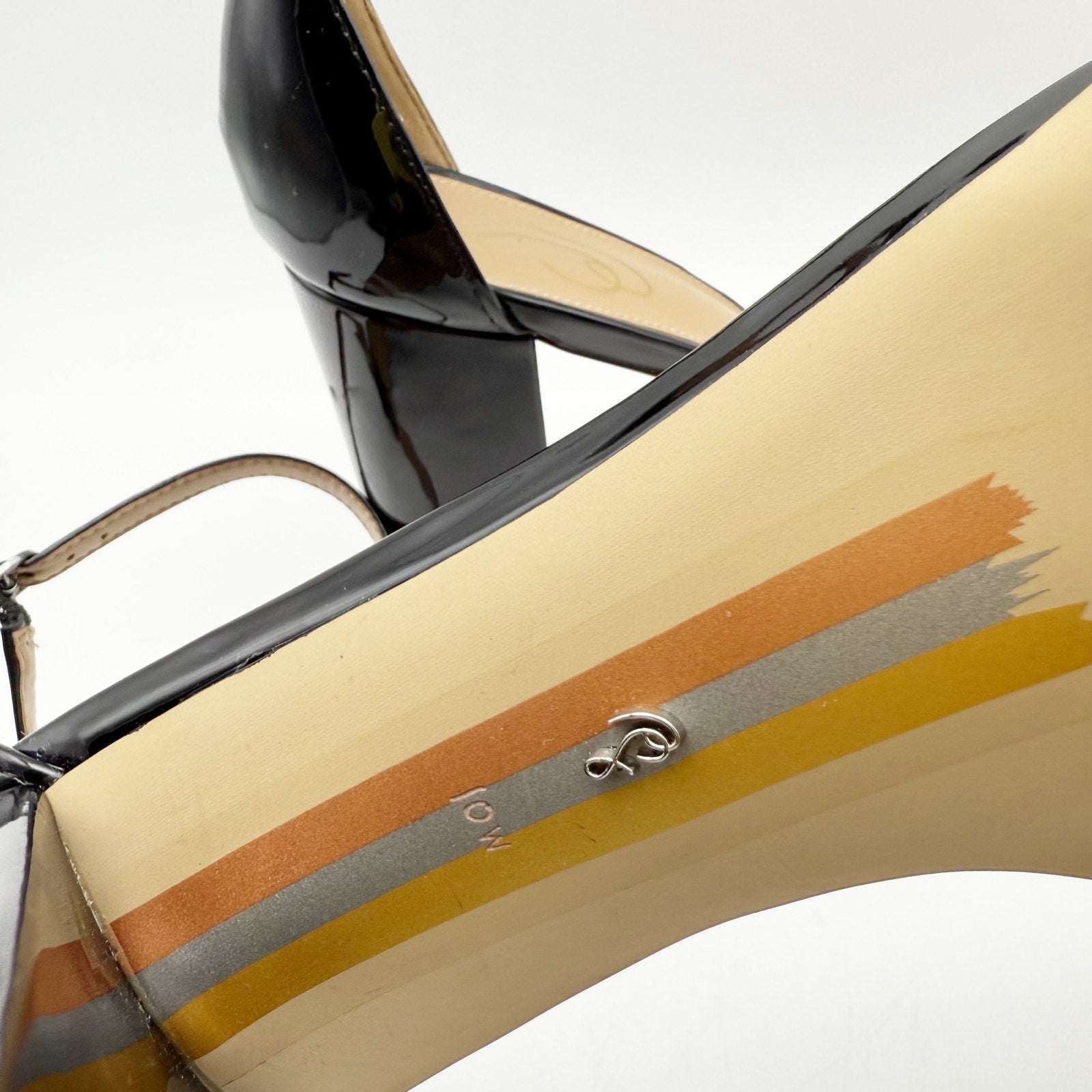 Sam Edelman Womens Robyn Heels US 10 Wide Black Patent Leather Ankle Strap NIB