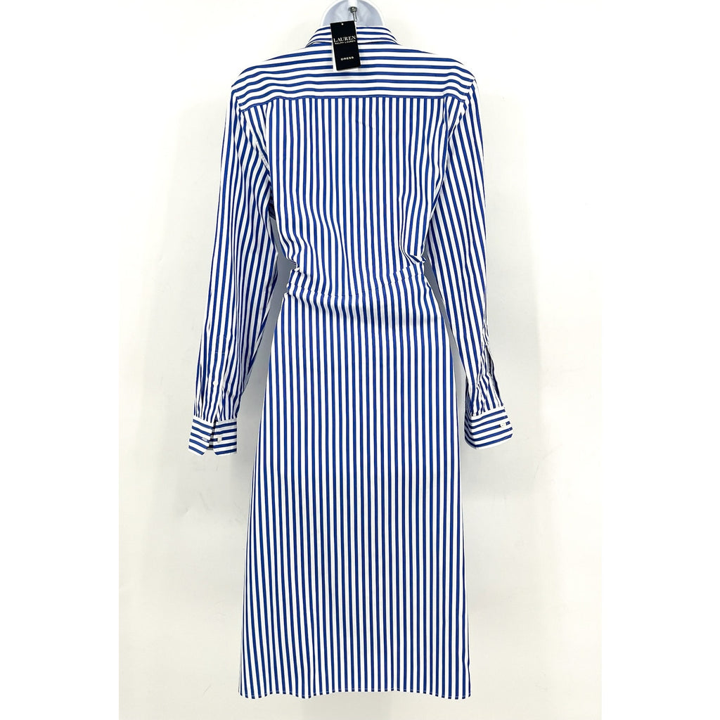 LAUREN RALPH LAUREN Kahwell Shirt Dress Size 10 Blue White Stripe Tie Waist NWT