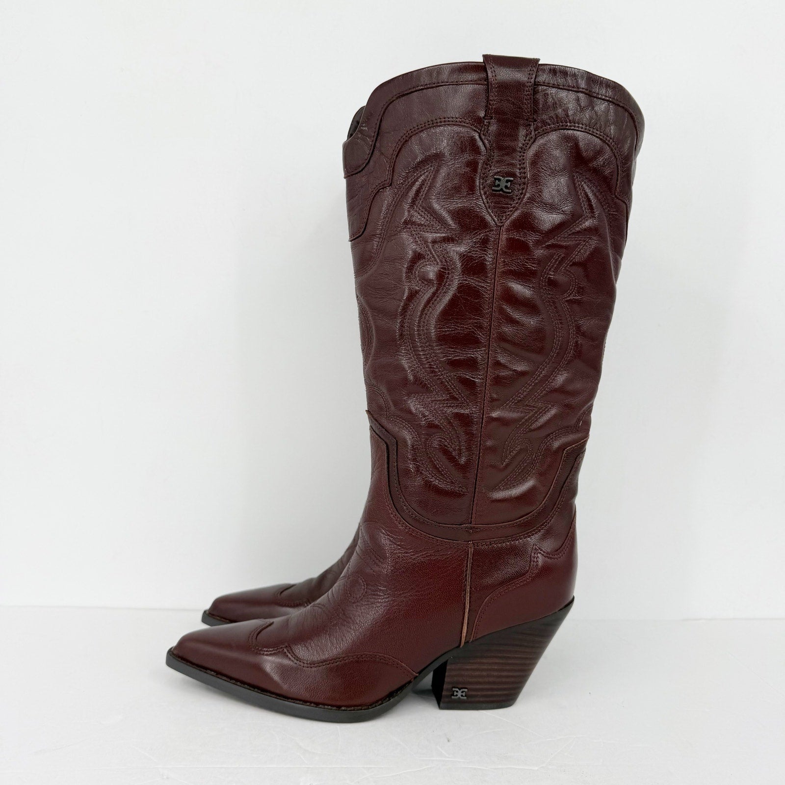 Sam Edelman Women James Western US 9 M Wide Calf Red Brown Burgundy Leather NWOB