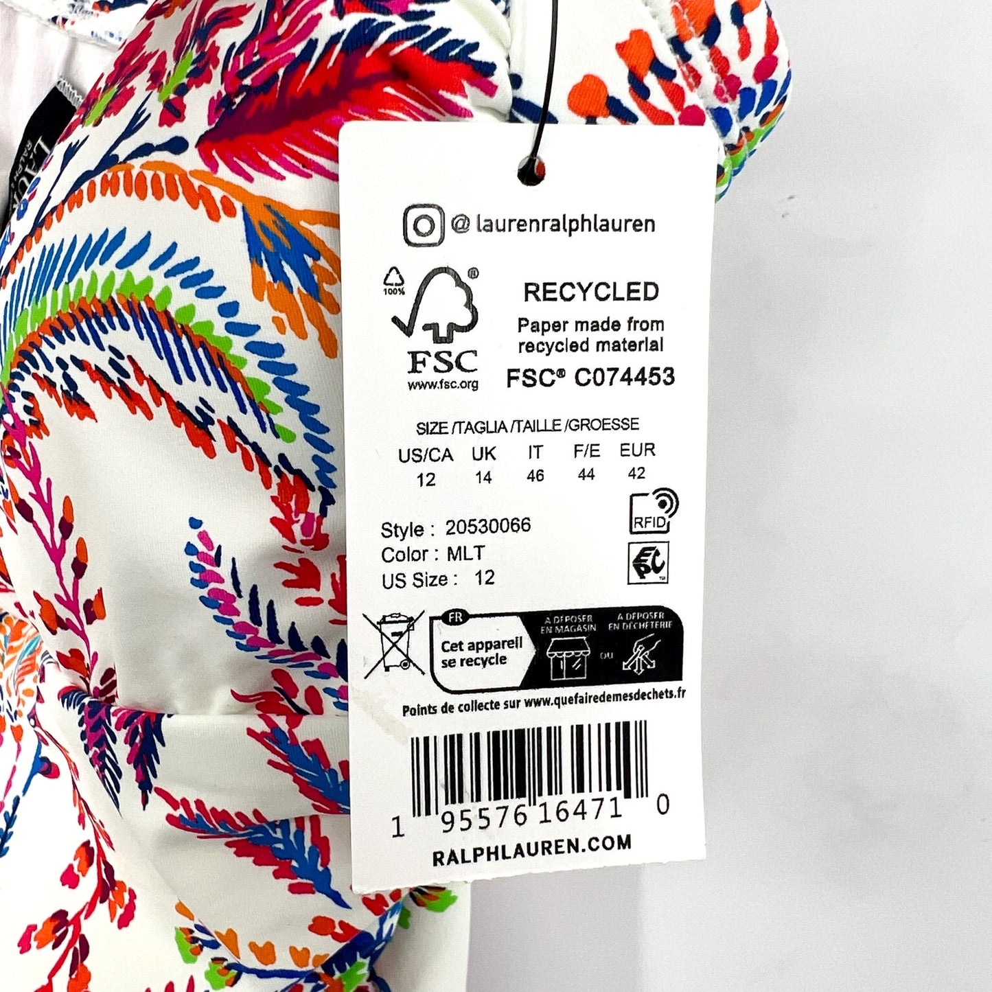 LAUREN RALPH LAUREN Fleurette One Piece Swimsuit 12 White Multi VWire NWT