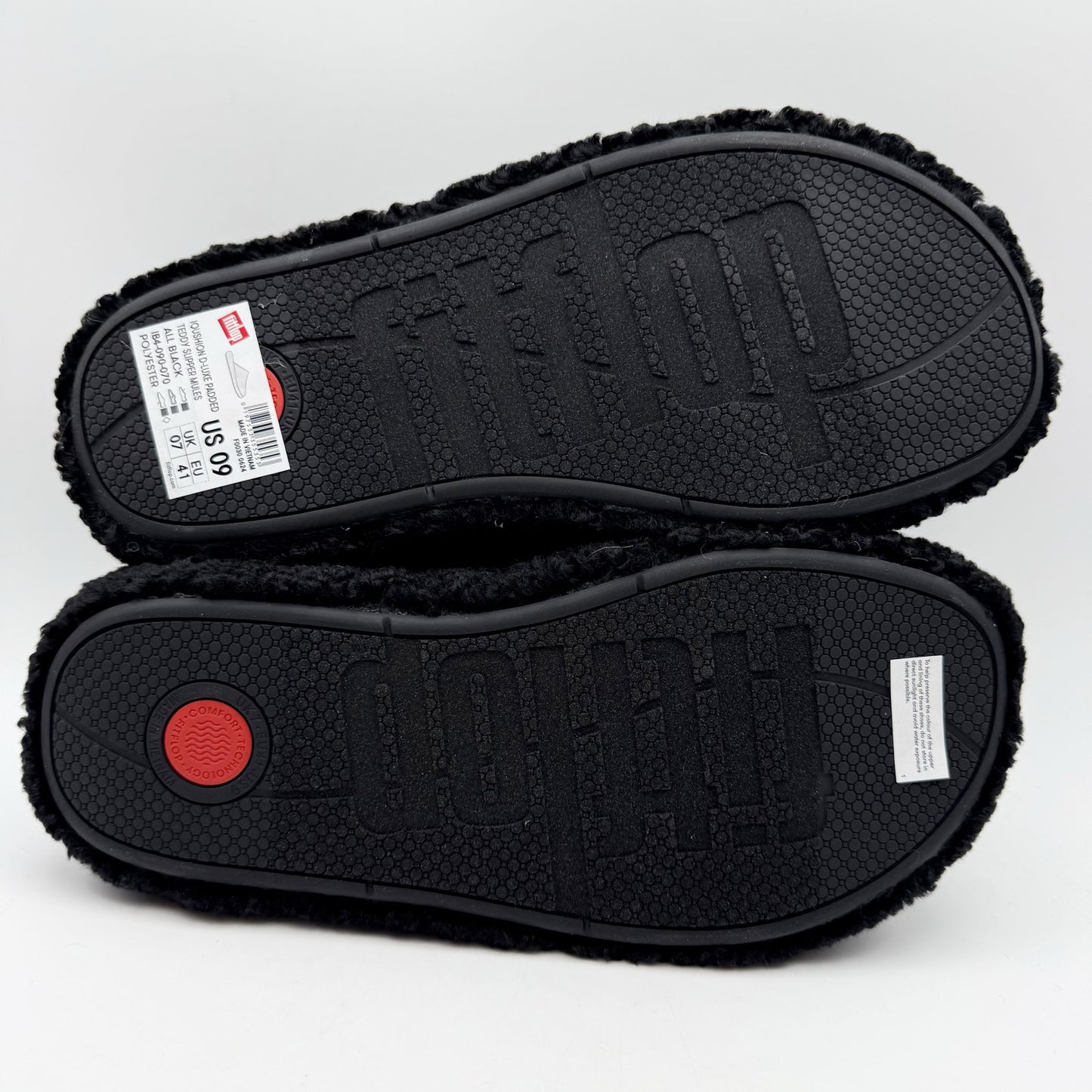 FitFlop Womens Iqushion D-Luxe Padded Teddy Mules US 9 Black Fleece NIB