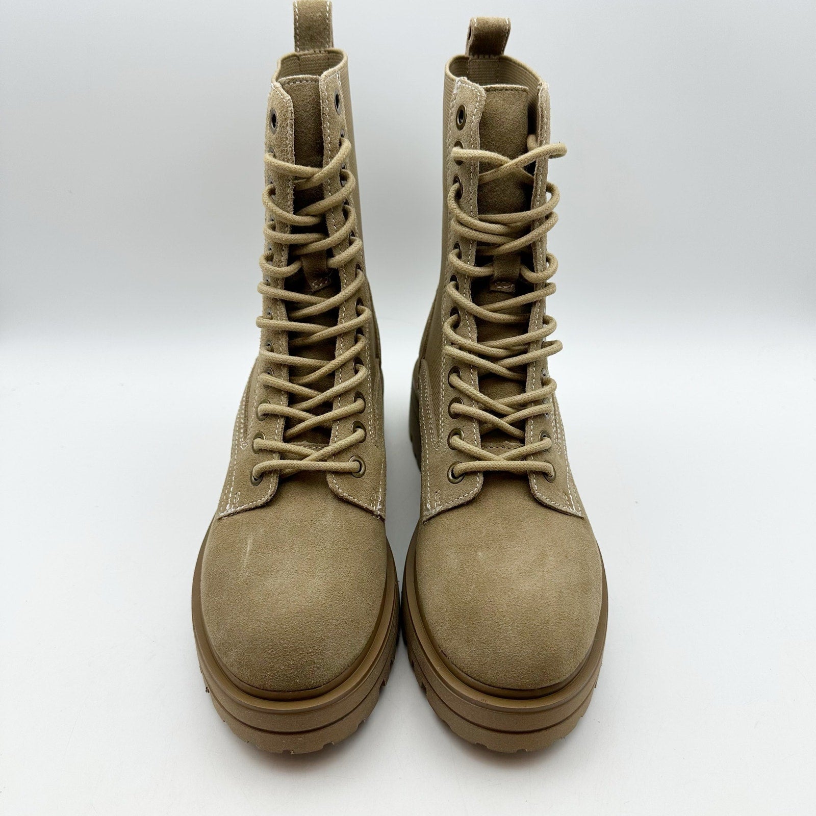 Steve Madden Womens Kenny Combat Boots US 6.5 M Taupe Tan Leather Lace Up NIB