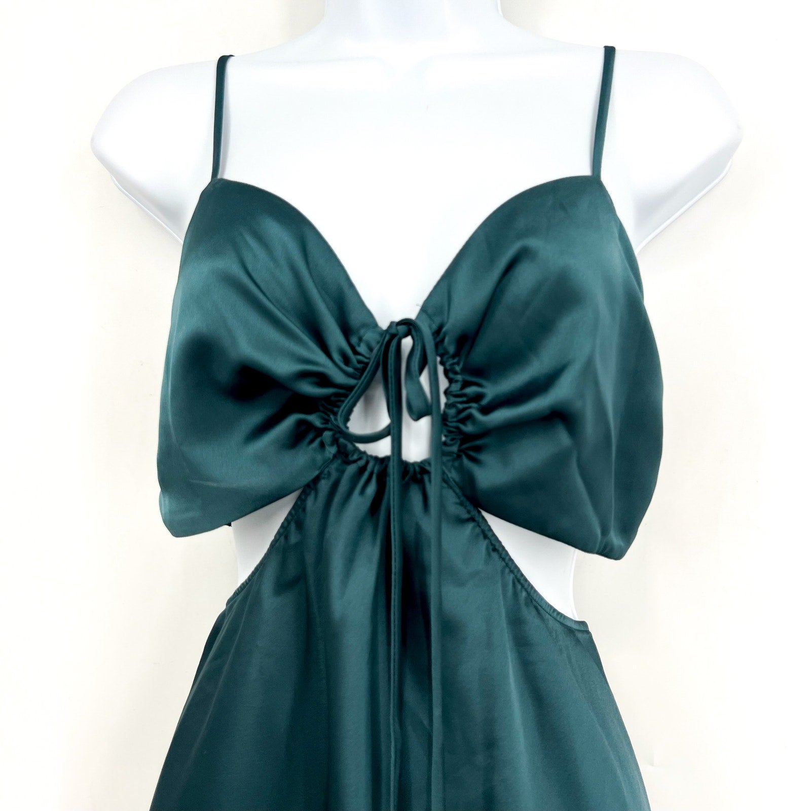 SHOW ME YOUR MUMU Women Codie Cut Out Dress Large Jade Luxe Satin Sleeveless NWT