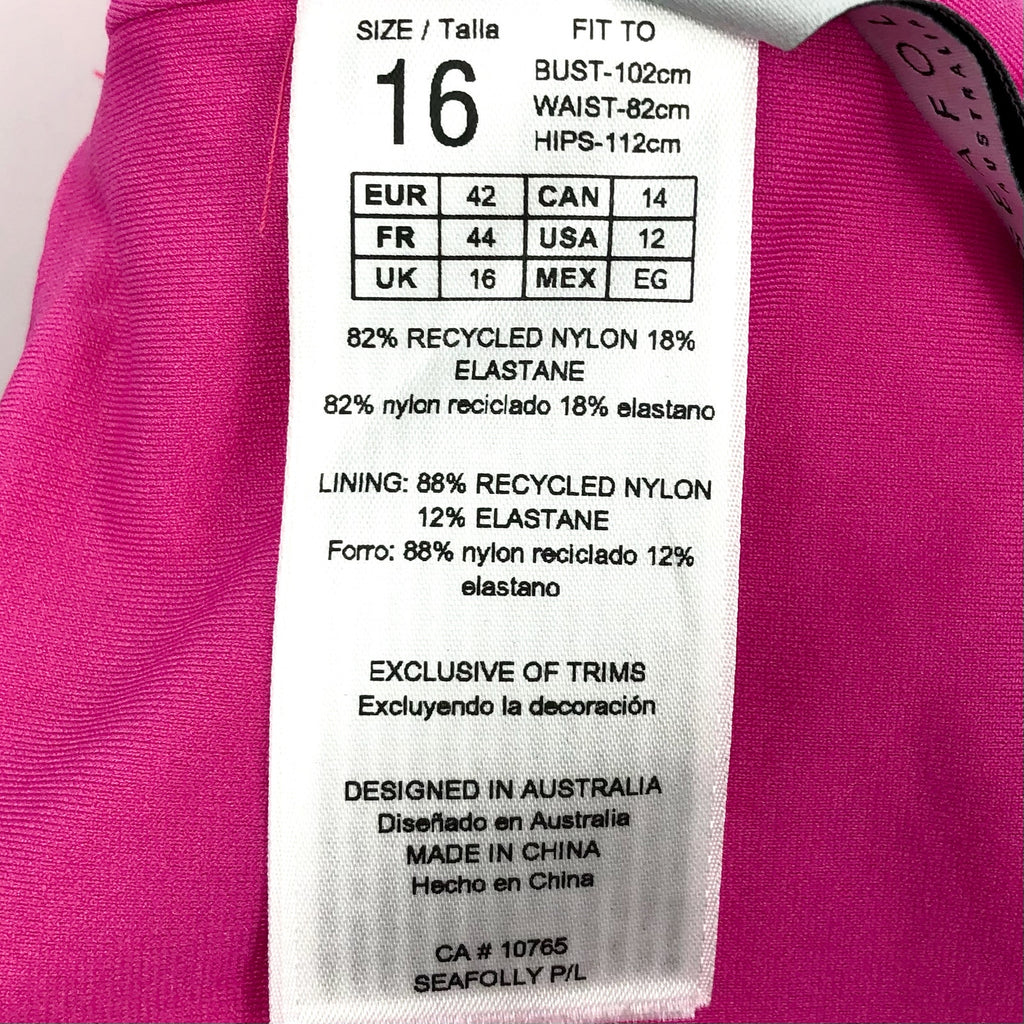 SEAFOLLY Women's Cross Back One Piece Swimsuit Size 12 Hot Pink Plunge Neck NWT