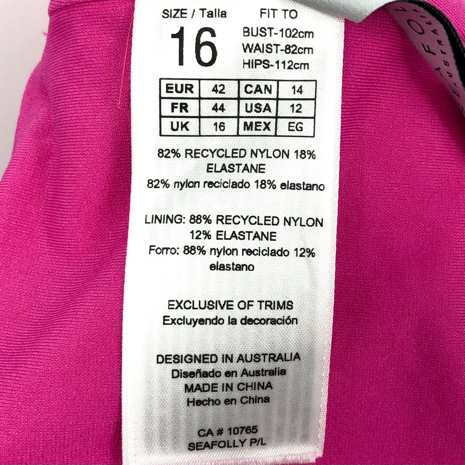 SEAFOLLY Women's Cross Back One Piece Swimsuit Size 12 Hot Pink