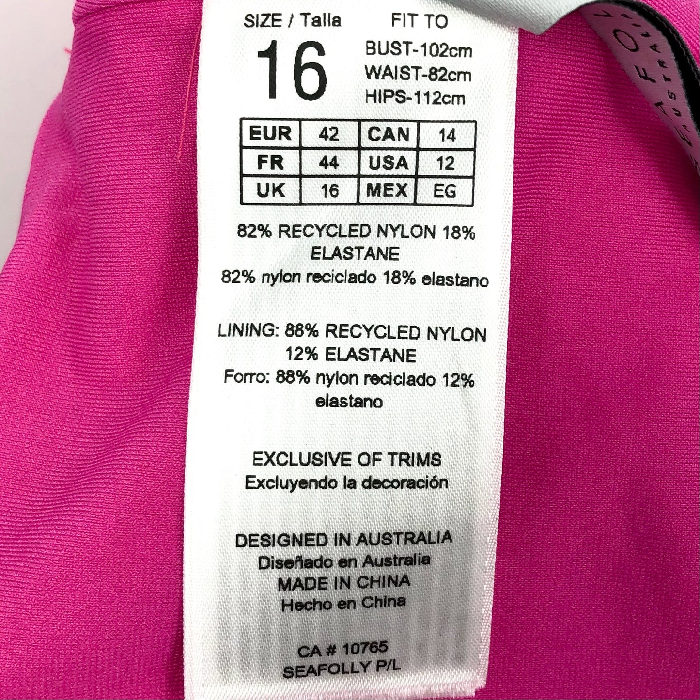 SEAFOLLY Women's Cross Back One Piece Swimsuit Size 12 Hot Pink