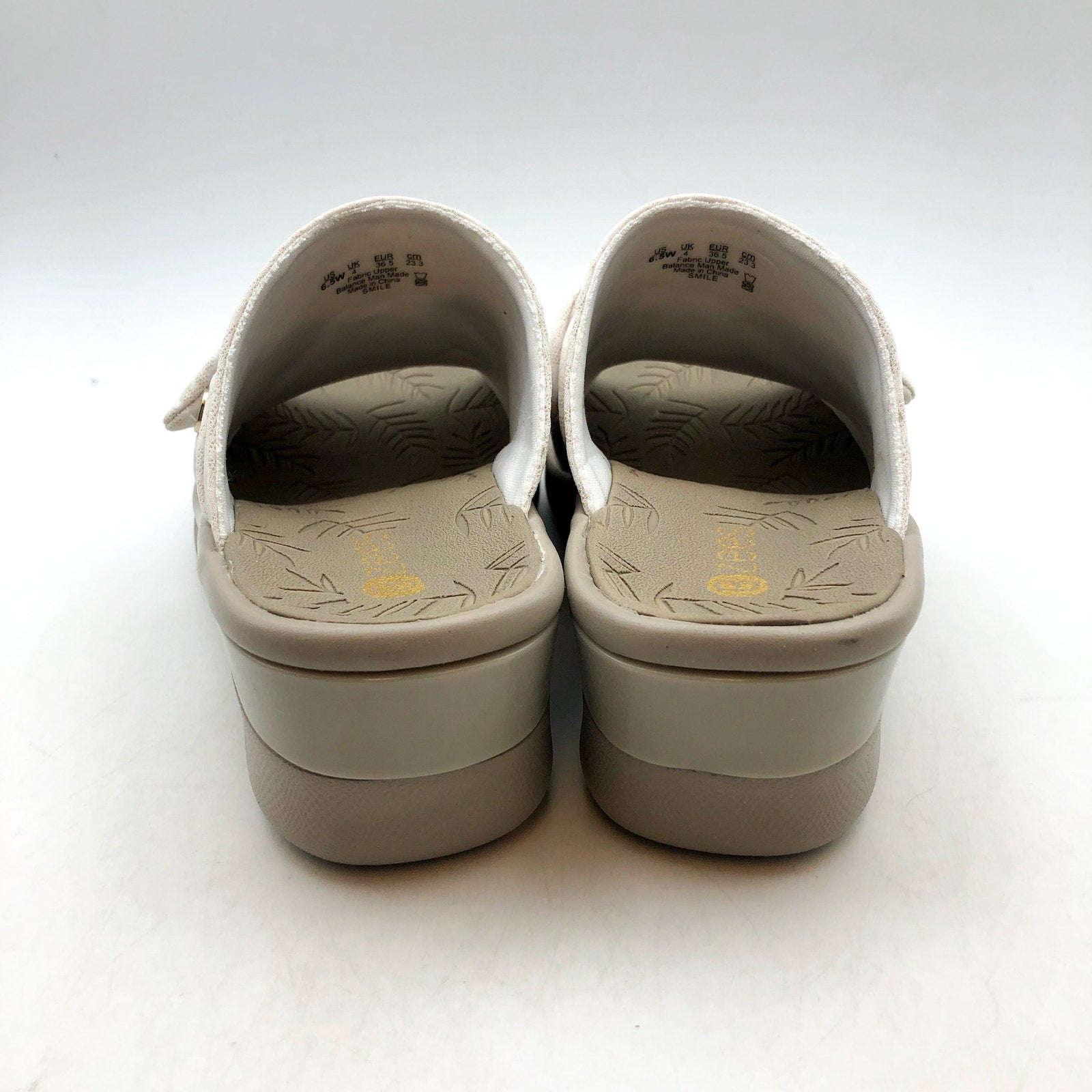 BZEES Womens Smile Comfort Wedge Slide Sandals 6.5 WIDE Cream Cheetah NIB
