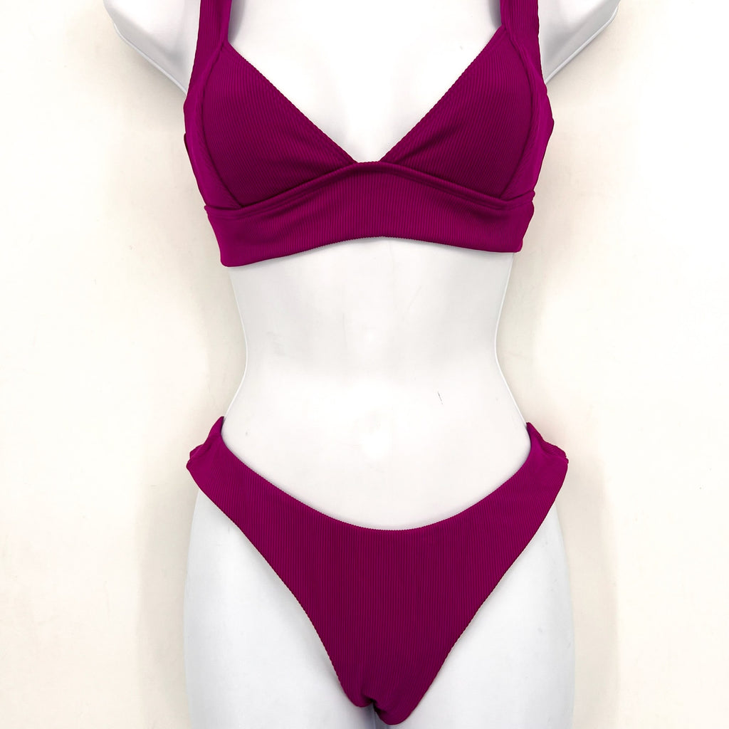 L*SPACE Women's Hailey Top Rocky Bikini Bottom Set Small Berry PINK NWT
