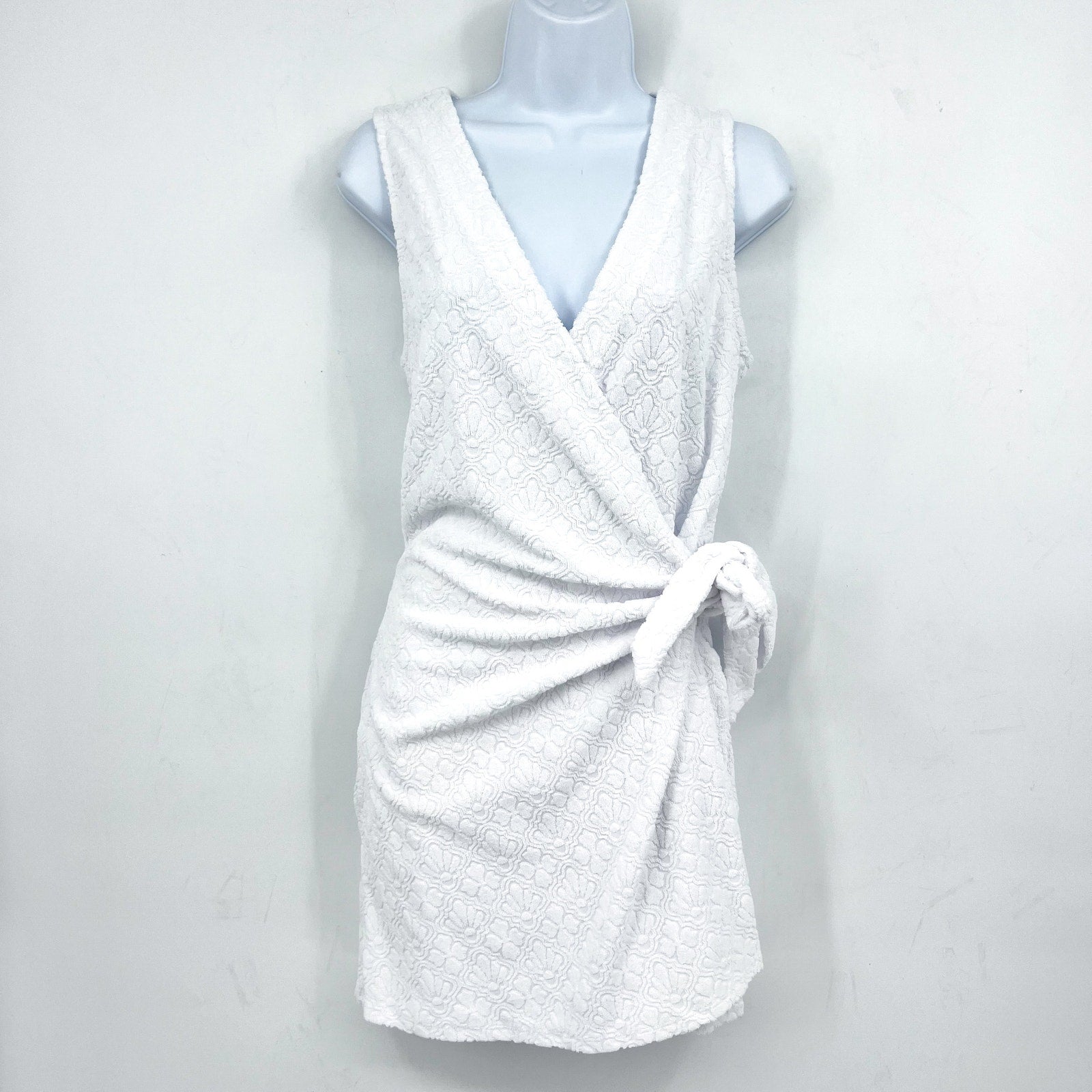 TOMMY BAHAMA Terry Romper Cover Up Medium White Side Tie Textured Spa NWT