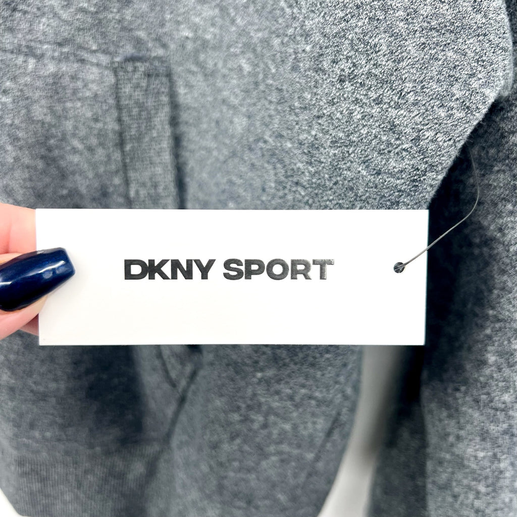 DKNY Sport Womens Hoodie Sweatshirt Small Grey Rhinestone Logo Sleeve NWT