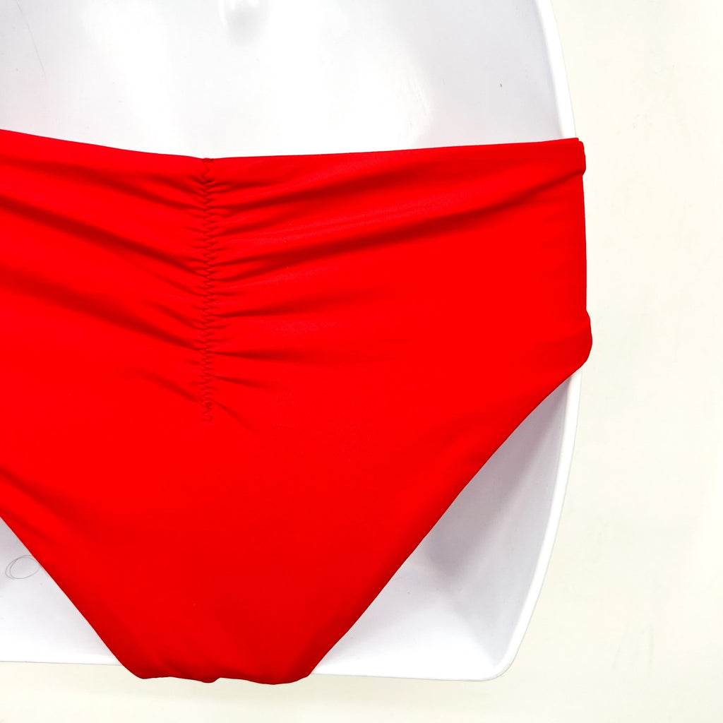 BECCA Women's Adela Ruched Hipster Bikini Bottom Small Fire Red NWT