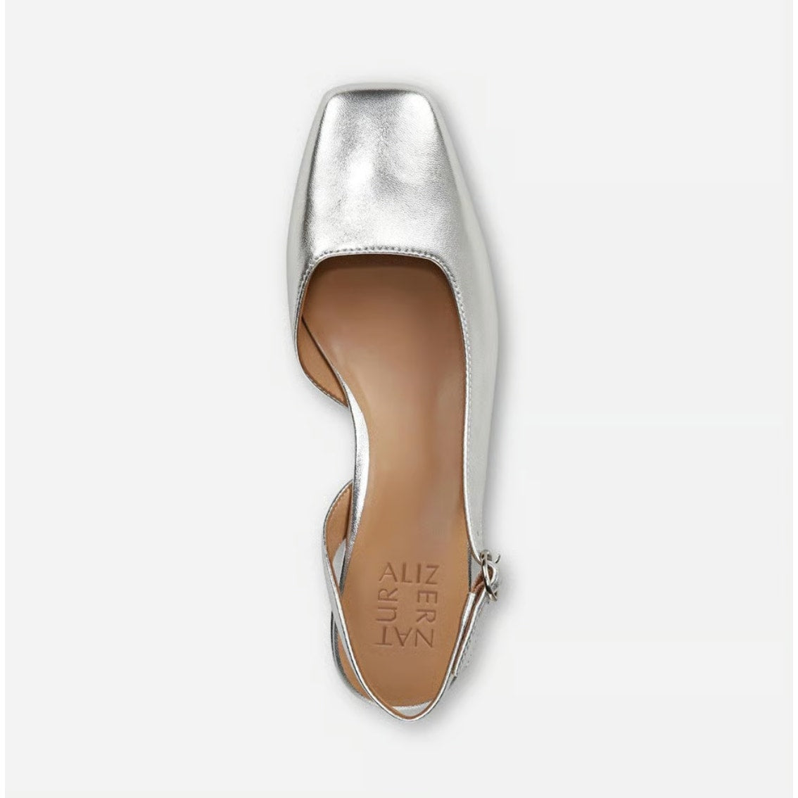 NATURALIZER Womens Jayla Low Slingback Heels Size 8 Wide Silver Leather NWOB