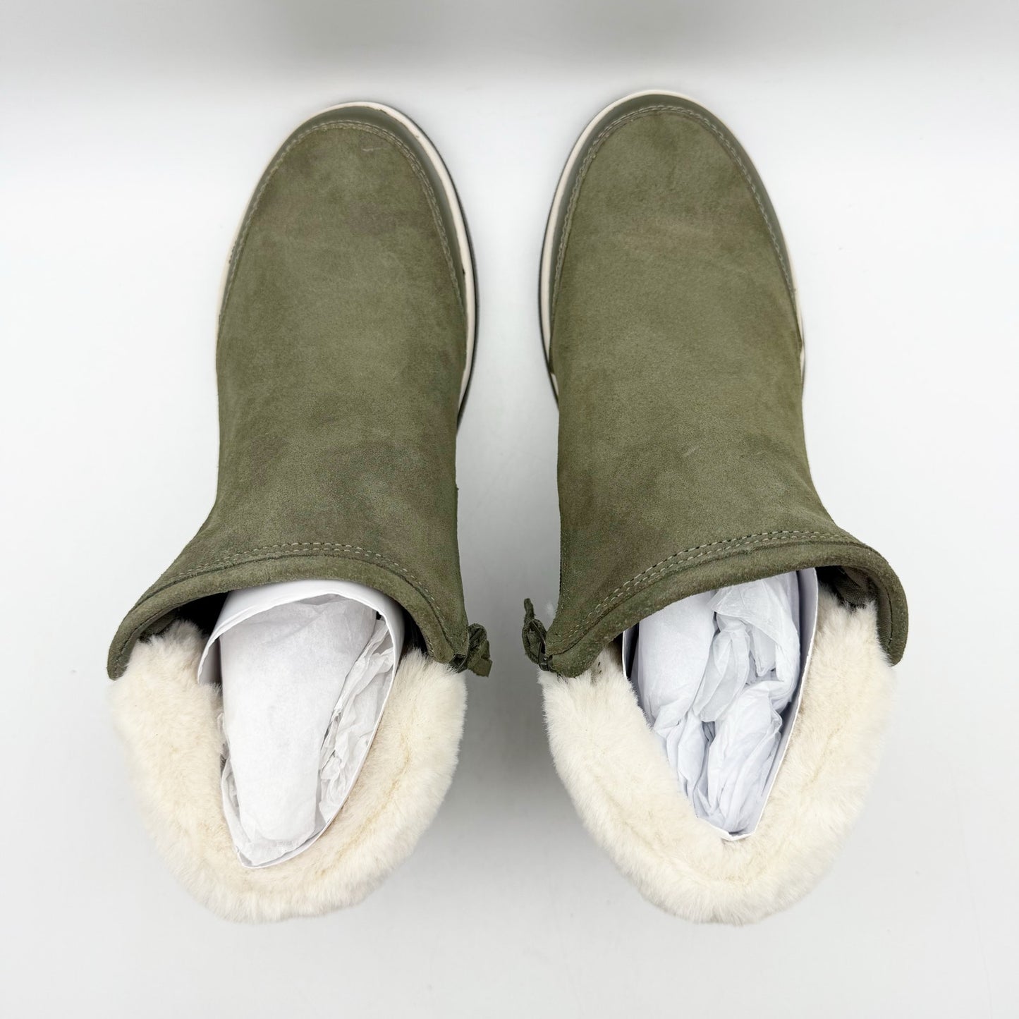 Vionic Womens Norwood Ankle Booties US 8 M Olive Green Suede Water Repellent NIB