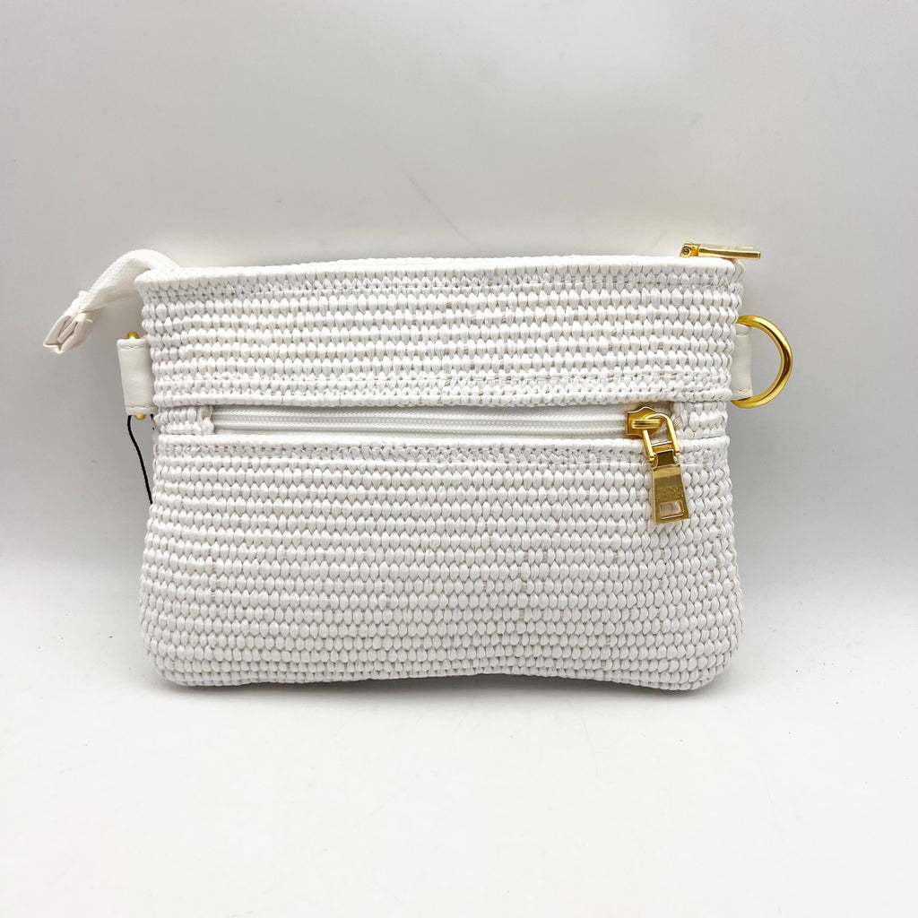 THINK ROYLN Women's Raffia Bum Bag 2.0 White /Gold Crossbody Strap NWOT