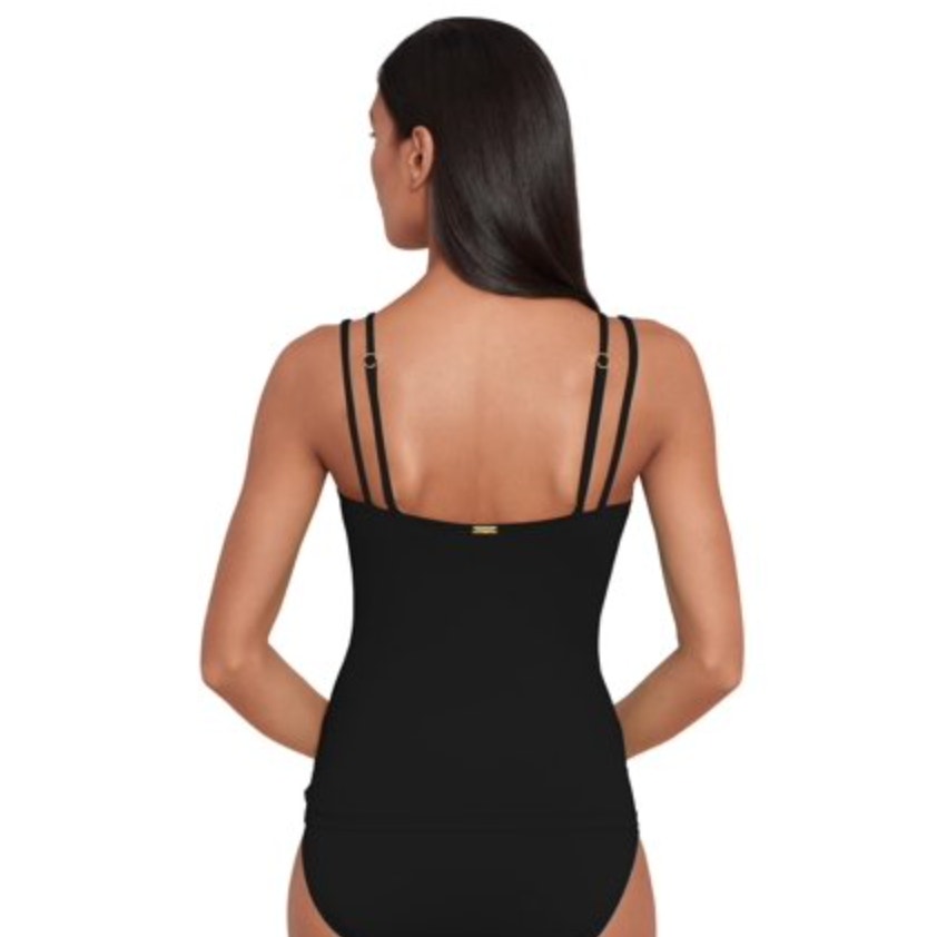 LAUREN RALPH LAUREN Double Strap Twist Tankini Top Size 4 Black Underwire NWT