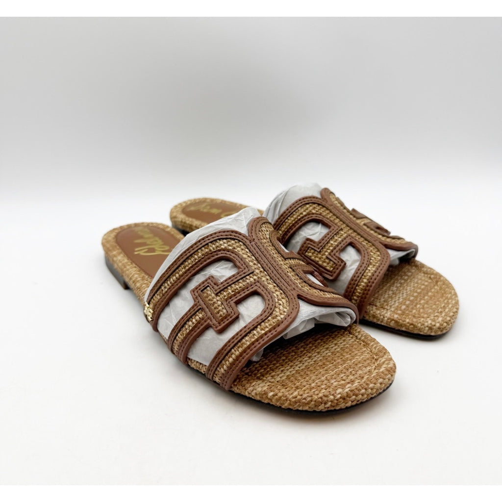 Sam Edelman Women's Bay Slide Sandals Size 7 EU 37 Tan Raffia Flats NIB