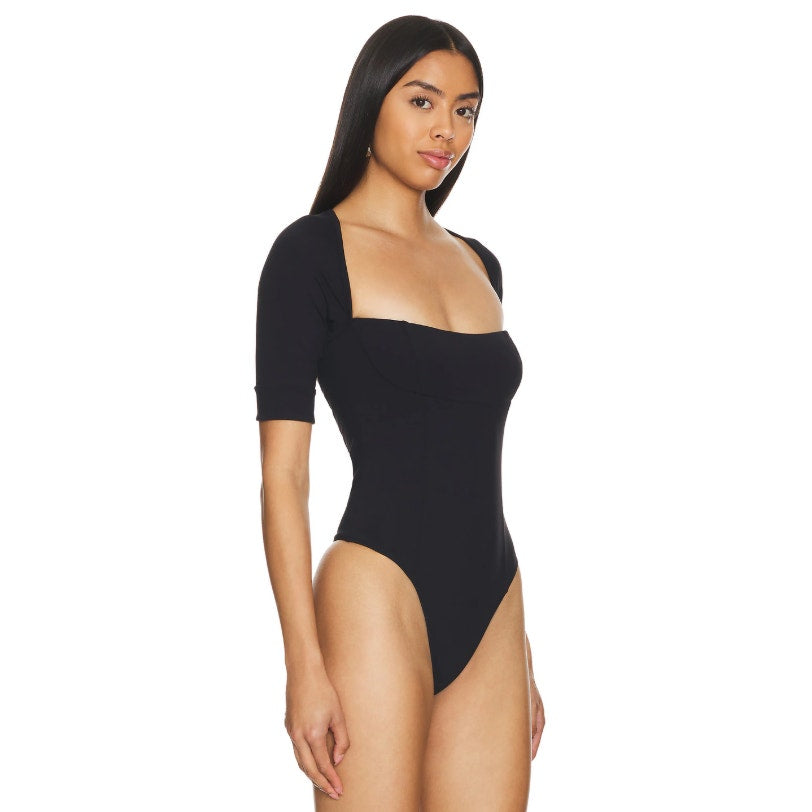 FREE PEOPLE X INTIMATELY FP Everly Bodysuit Small Black 3/4 Sleeve Bolero NWT