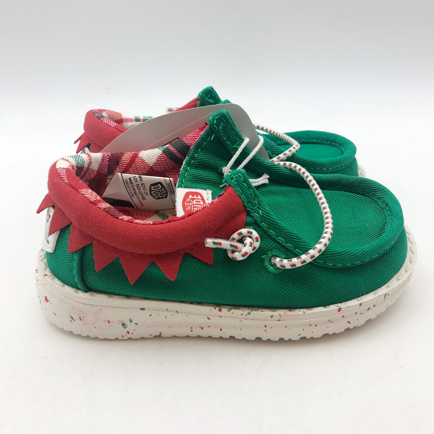 Hey Dude Boys Wally Holiday Elf Slip-On Casual Shoes Size 6 Green Red NWOB