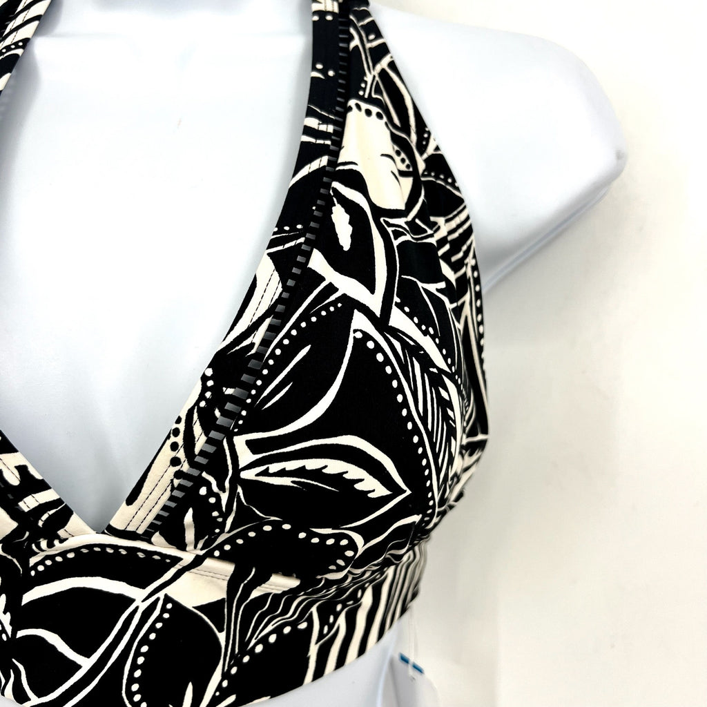 BLEU ROD BEATTIE Ciao Bella Banded Halter Top Size 12 Black White Floral NWT