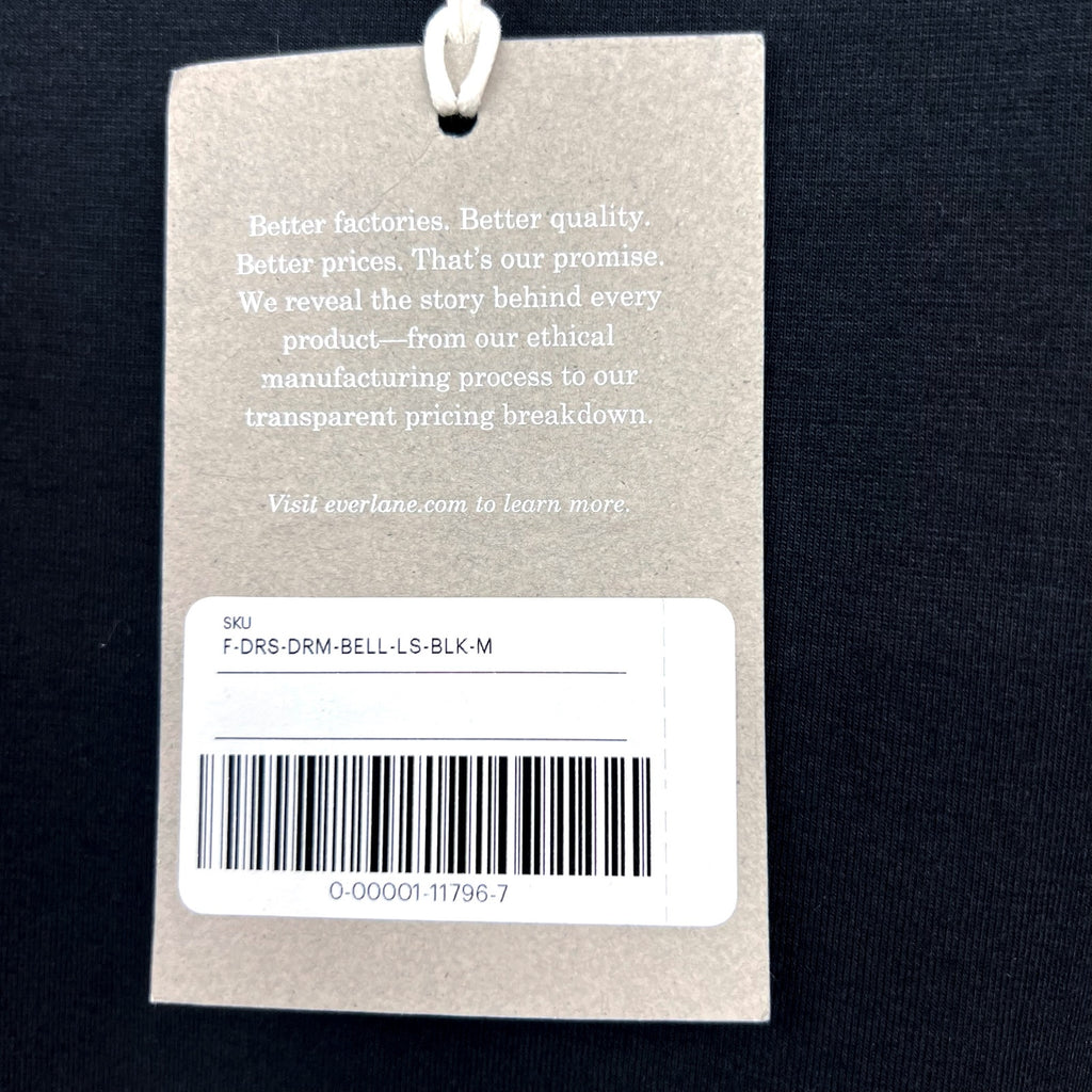 EVERLANE Women's The Dream Short-Sleeve Bell Dress Medium Black Midi NWT